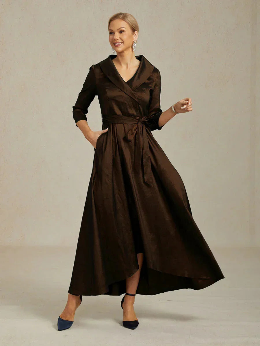 Stretch-Tafeta Cocktailjurk met Strikceintuur