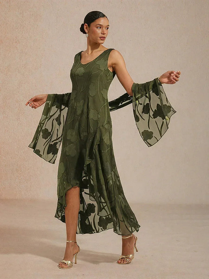 Transparante chiffon sjaal met bloemen