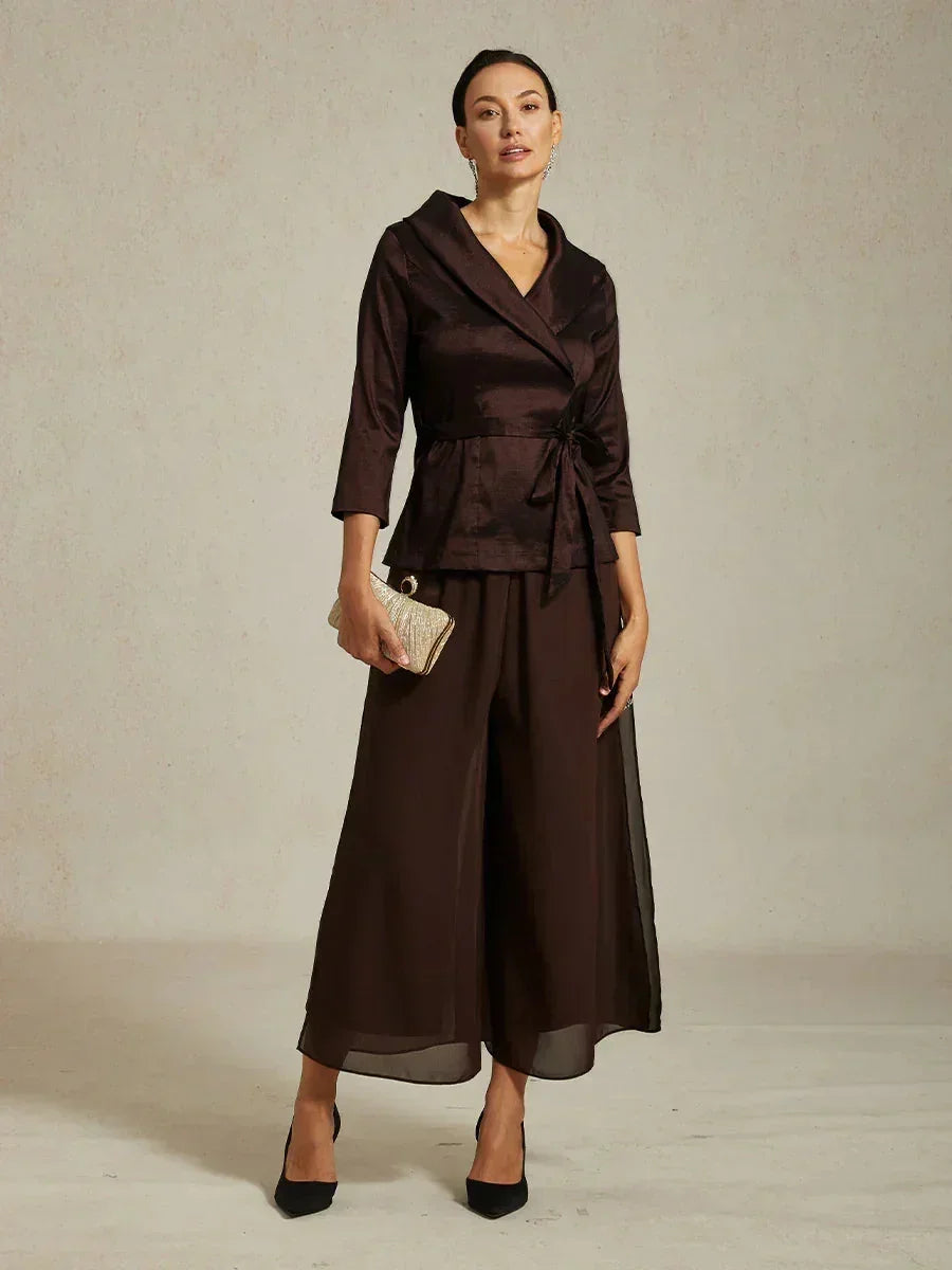 Broek Met Korte Lengte En Rechte Pijpen Met Chiffon Split-Overlay
