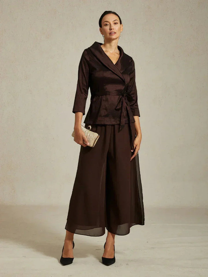 Broek Met Korte Lengte En Rechte Pijpen Met Chiffon Split-Overlay