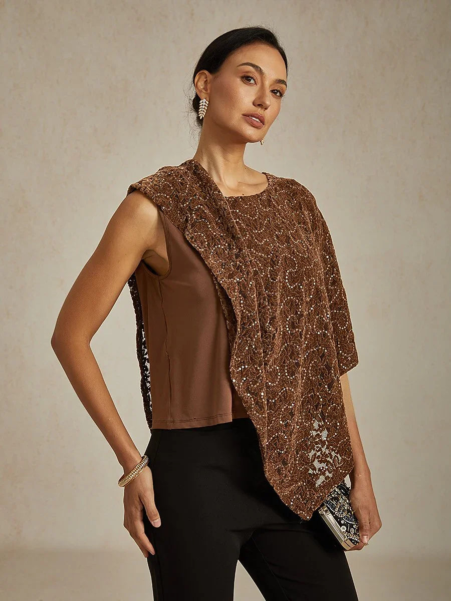 Fluwelen Top met Kanten Capelet en Pailletten
