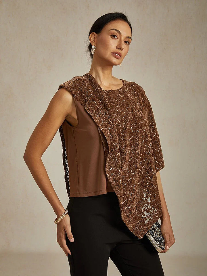 Fluwelen Top met Kanten Capelet en Pailletten