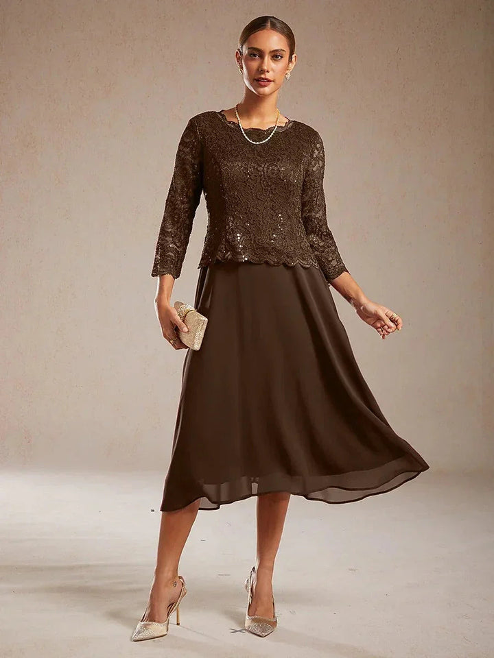 Elegante Kanten- en Chiffon Theelange Jurk