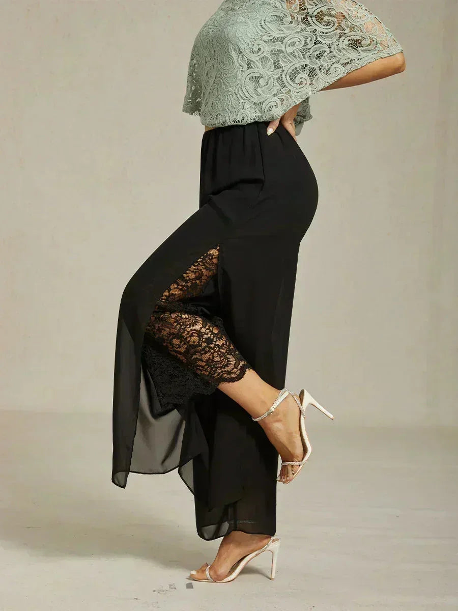 Broek Met Rechte Pijpen En Chiffon Split-Overlay