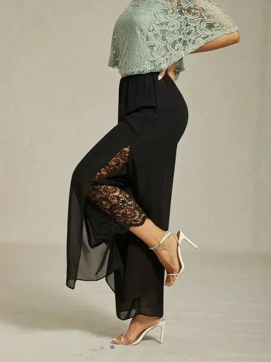 Broek Met Rechte Pijpen En Chiffon Split-Overlay
