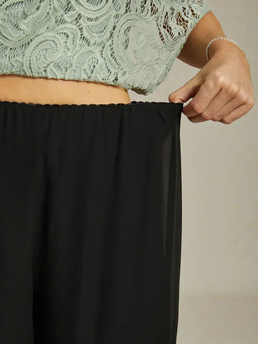 Kanten Broek Met Rechte Pijpen En Chiffon Split-Overlay