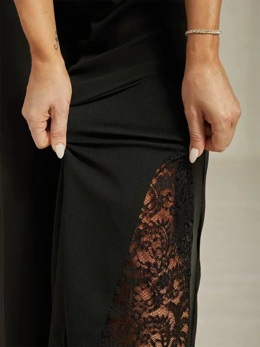 Broek Met Rechte Pijpen En Chiffon Split-Overlay