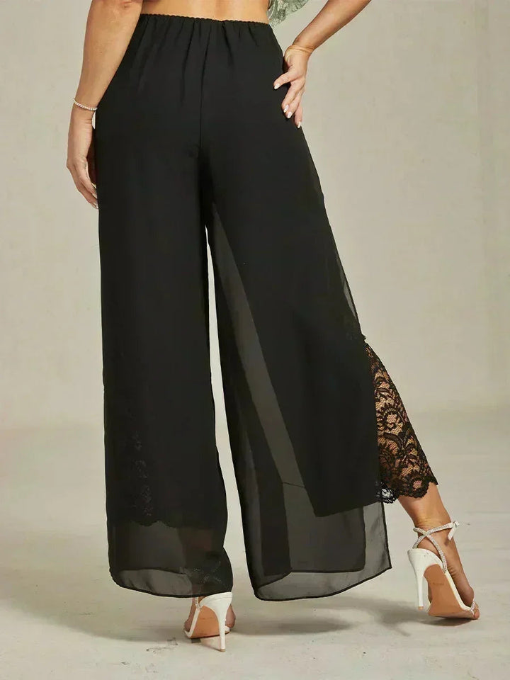 Rechte broek met chiffon split been overlay