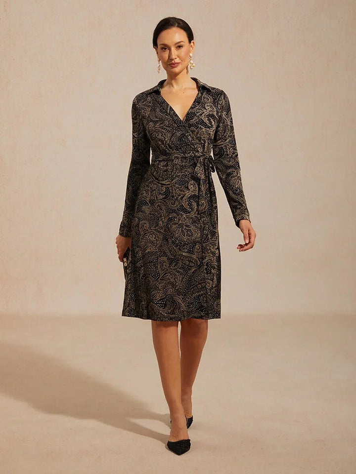 Paisley Wikkel Midi-jurk met Subtiele Pailletten