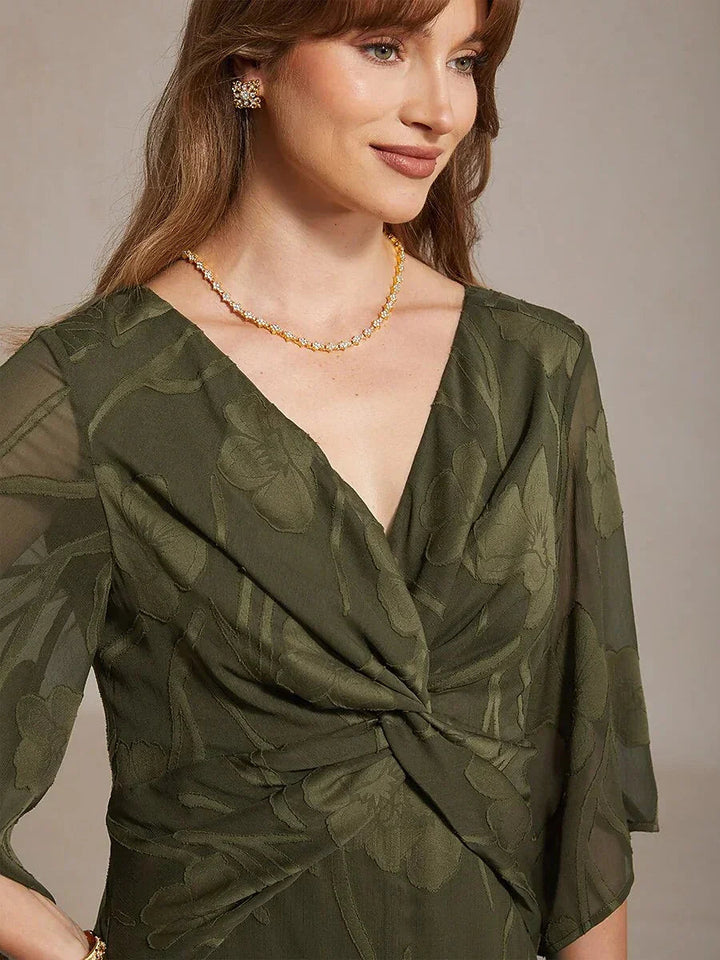 Kanten Bloemen Chiffon Maxi-jurk met Gedraaide Ruches