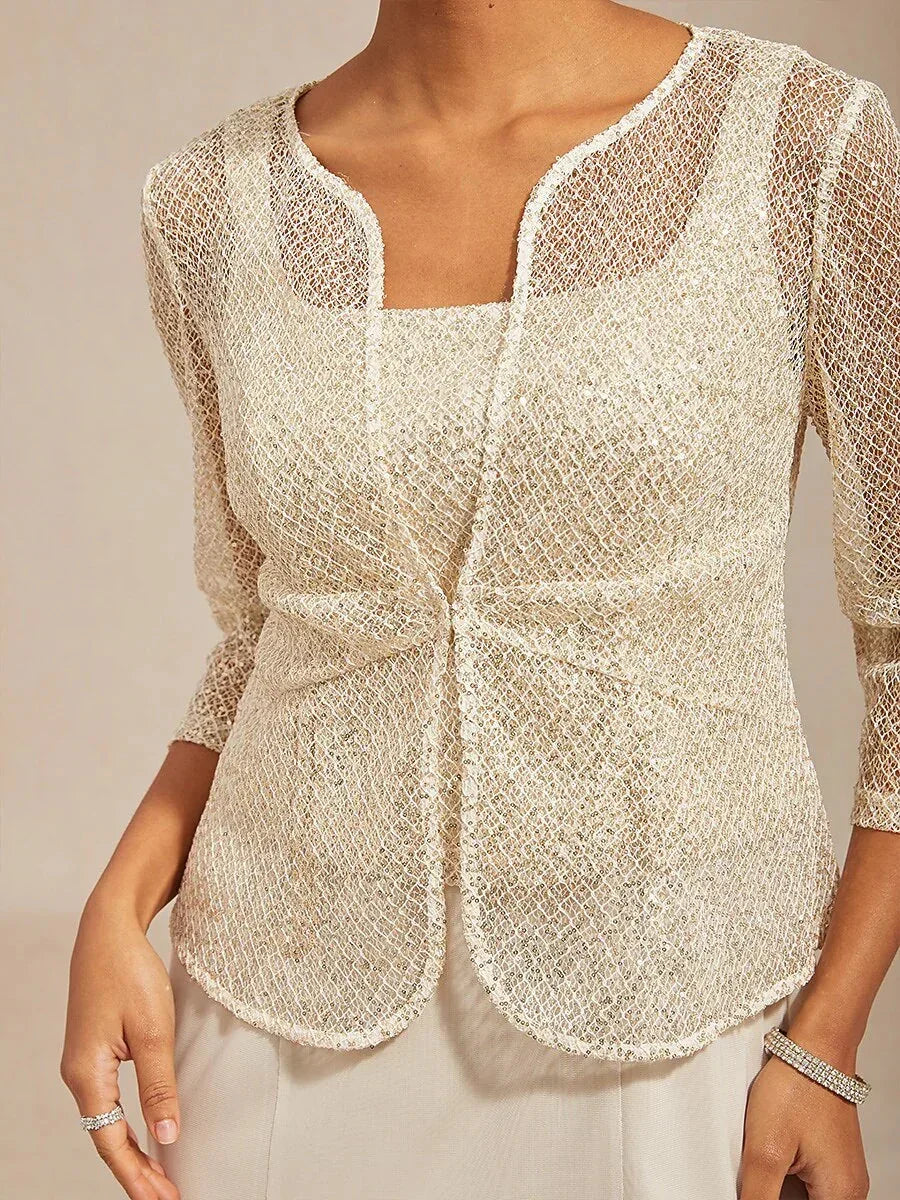 Mesh-pailletten jasje-jurk met 3/4-mouwen