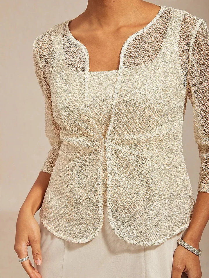 Mesh-pailletten jasje-jurk met 3/4-mouwen