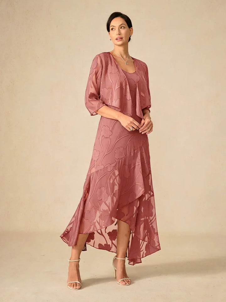 Bloemenchiffon Mouwloze Avondjurk met Asymmetrische Zoom