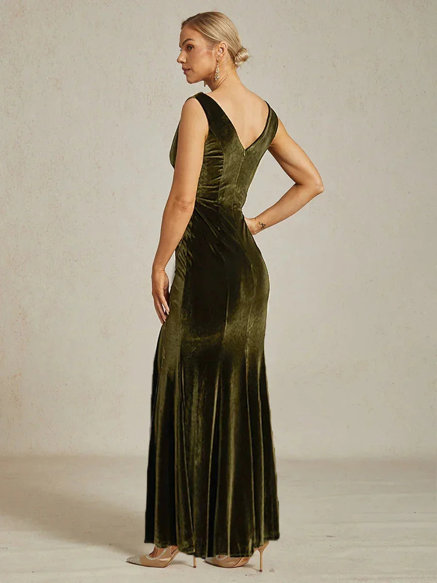 High-Stretch Fluwelen Mouwloze Maxi-Jurk