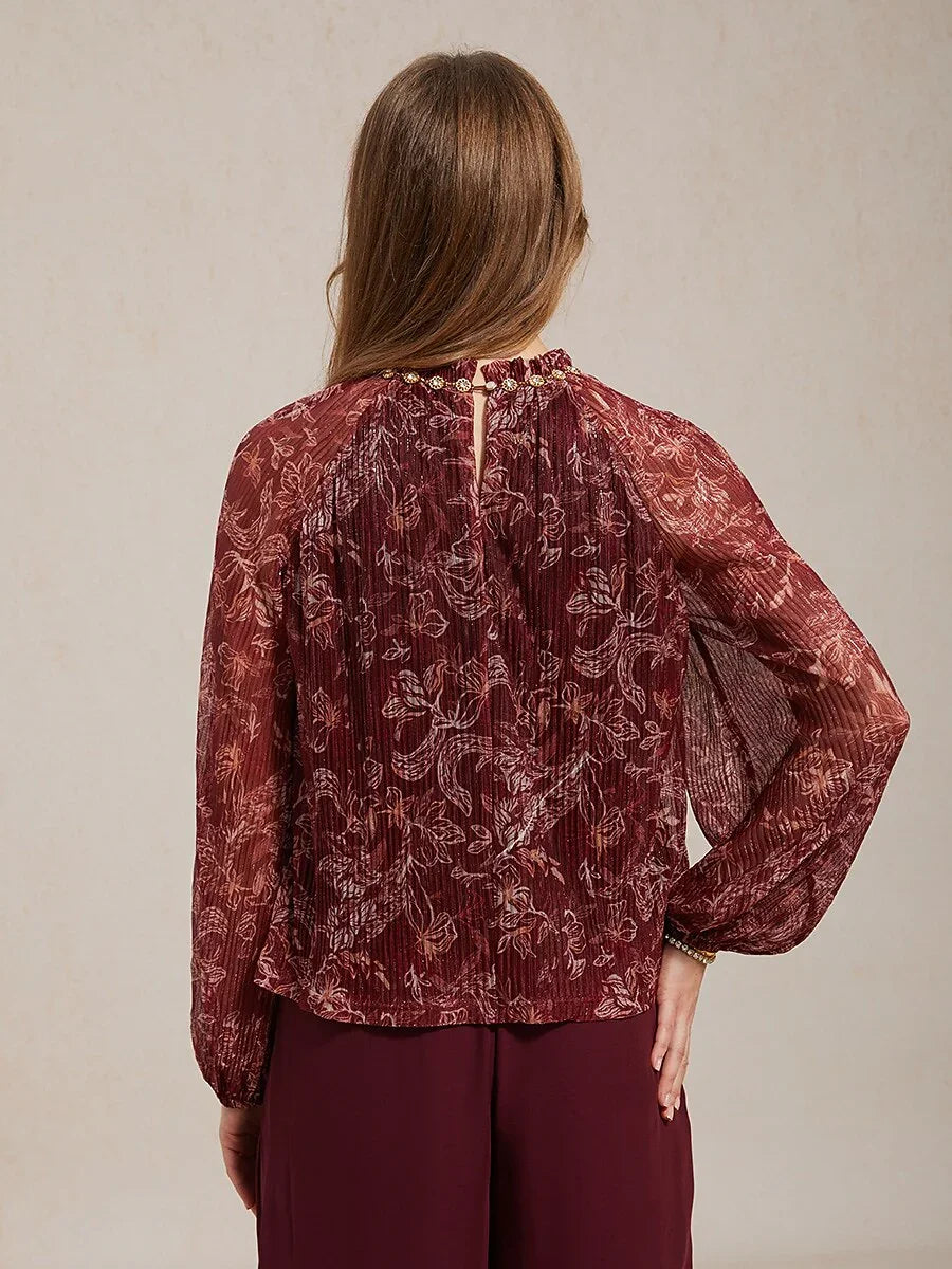 Chiffonblouse Met Ruches, Open Schouders En Metallicdetail
