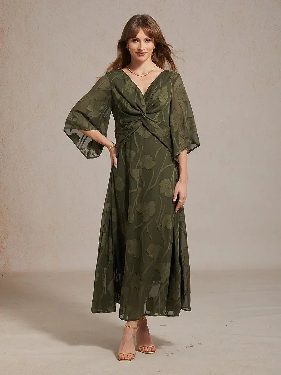 Kanten Bloemen Chiffon Maxi-jurk met Gedraaide Ruches