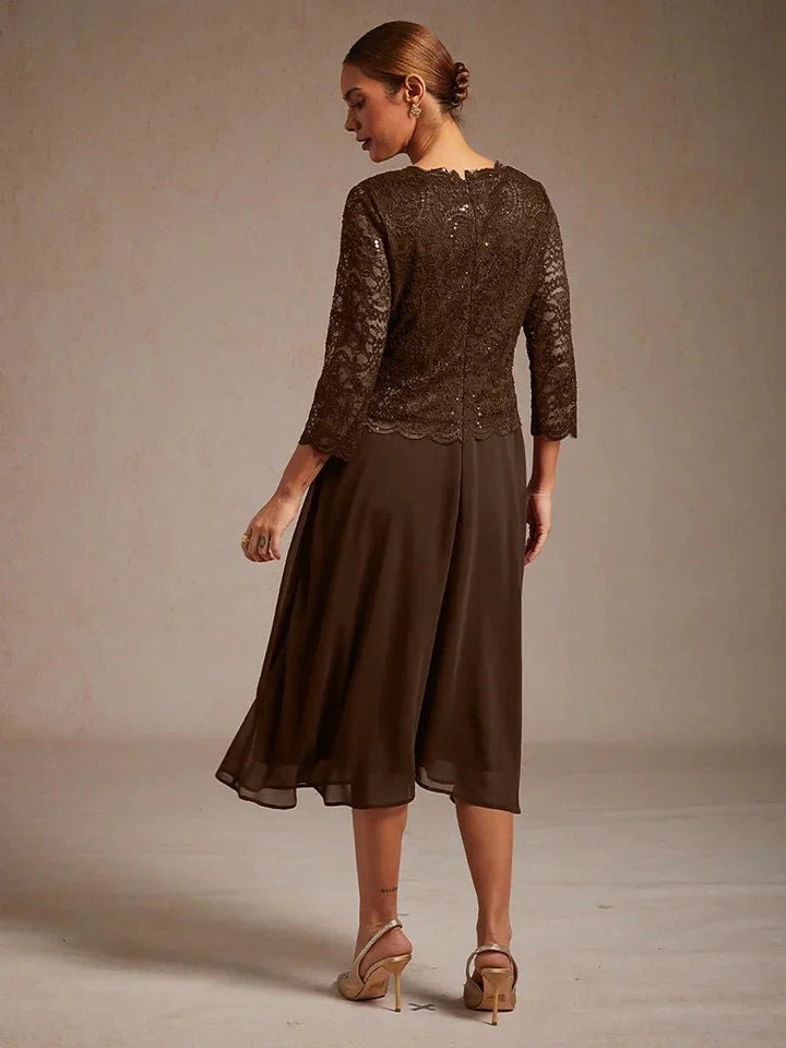 Elegante kanten- en chiffon theelange jurk