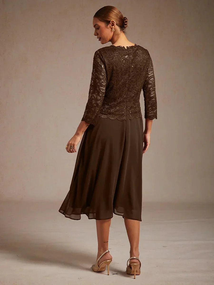 Elegante Kanten- en Chiffon Theelange Jurk