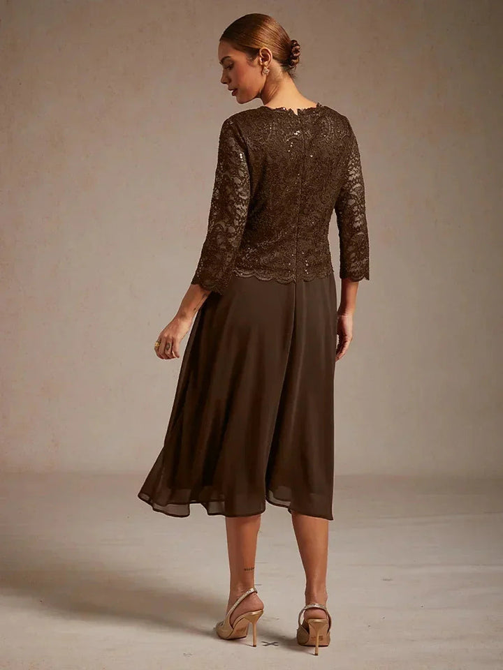 Elegante kanten- en chiffon theelange jurk
