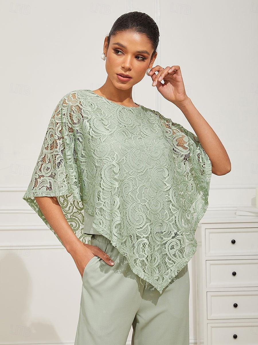 Elegant Kanten Top Met Vleermuismouwen