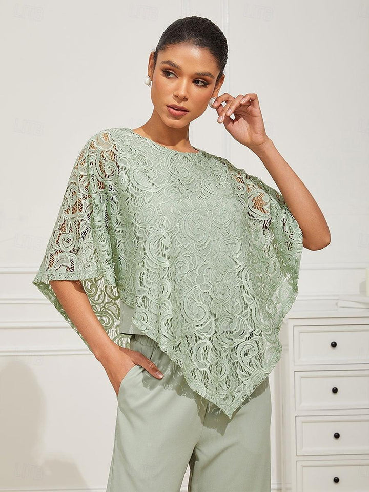 Elegant Kanten Top Met Vleermuismouwen