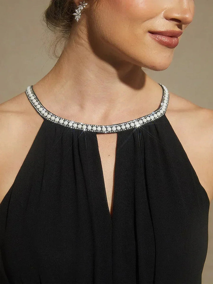 Chiffon Parel Halterhals Vloerlang Jurk met Kreukbestendig Chiffon
