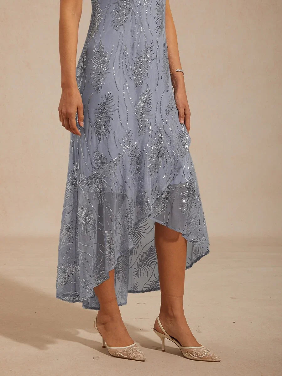 Sleeveless A-Line Maxi Dress with Mesh Sequin
