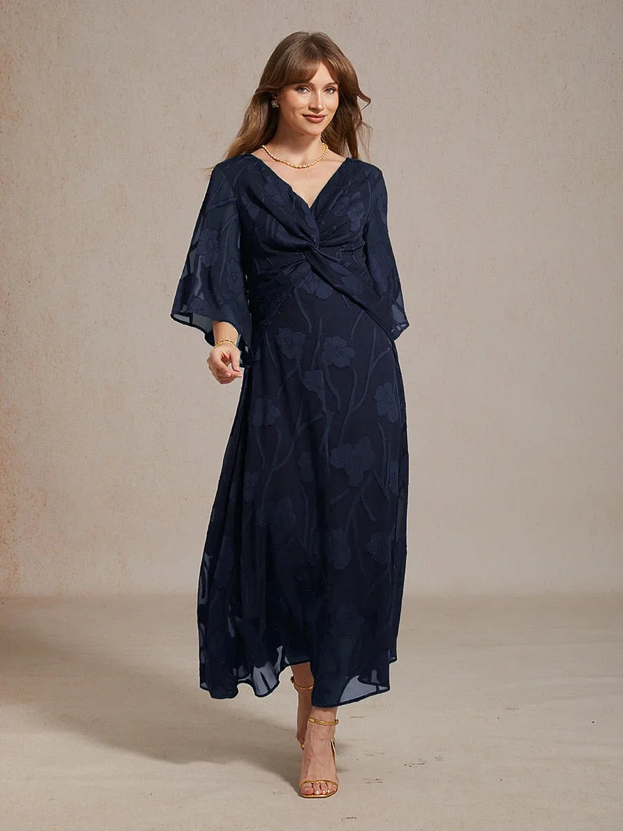 Kanten Bloemen Chiffon Maxi-jurk met Gedraaide Ruches