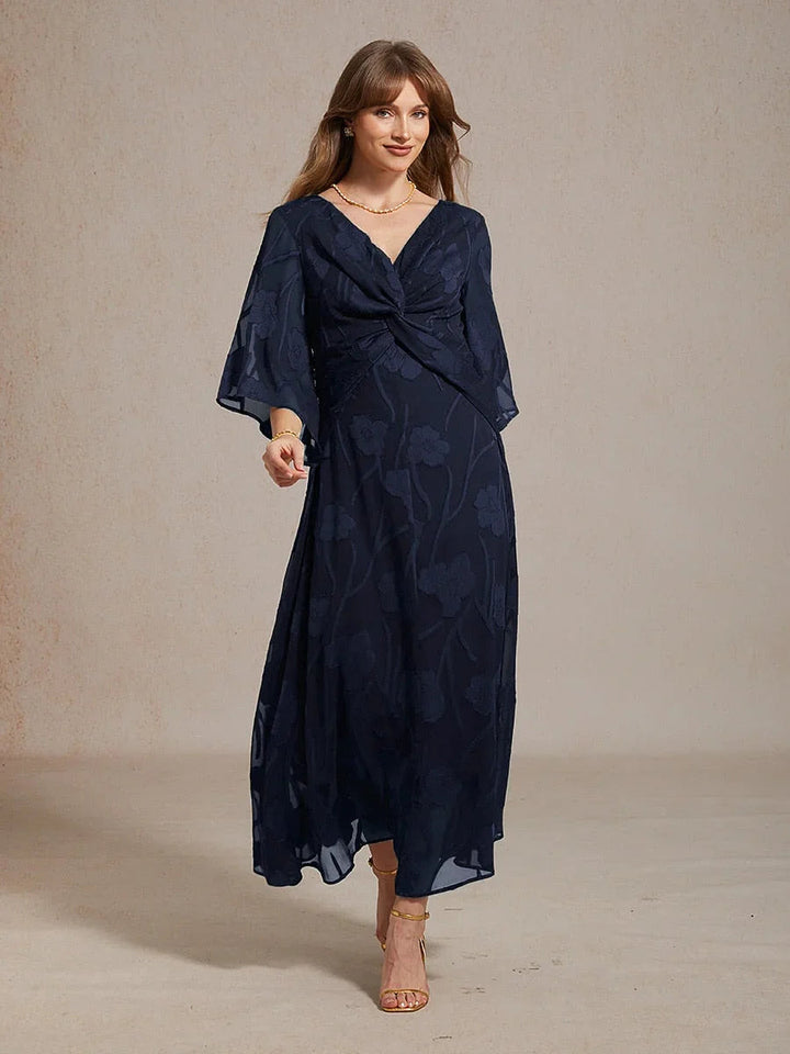 Kanten Bloemen Chiffon Maxi-jurk met Gedraaide Ruches