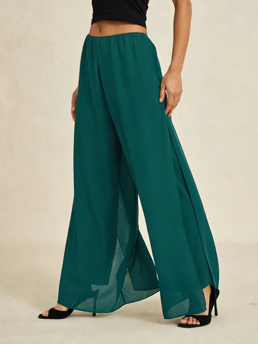 Rechte broek met chiffon split been overlay
