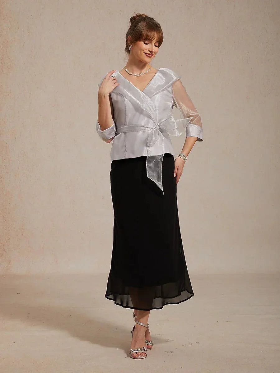 Transparante Organza Blouse met Kraag en Strik