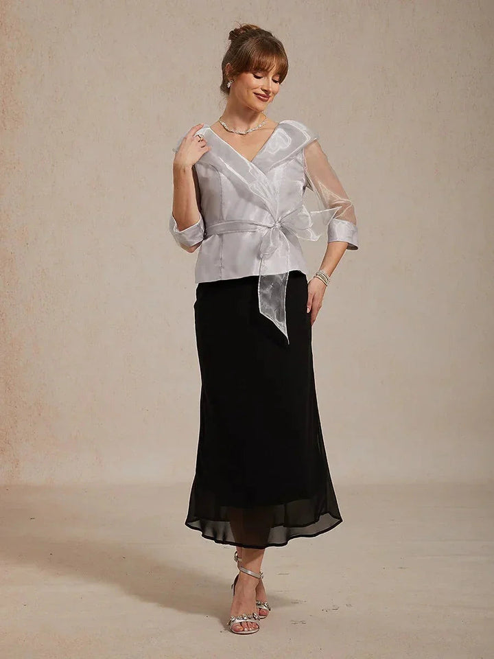 Transparante Organza Blouse met Kraag en Strik