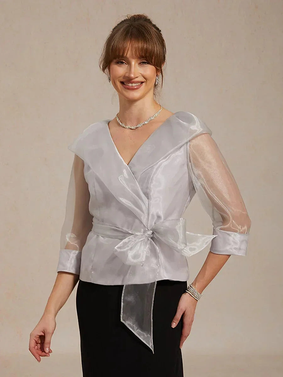 Transparante Organza Blouse met Kraag en Strik