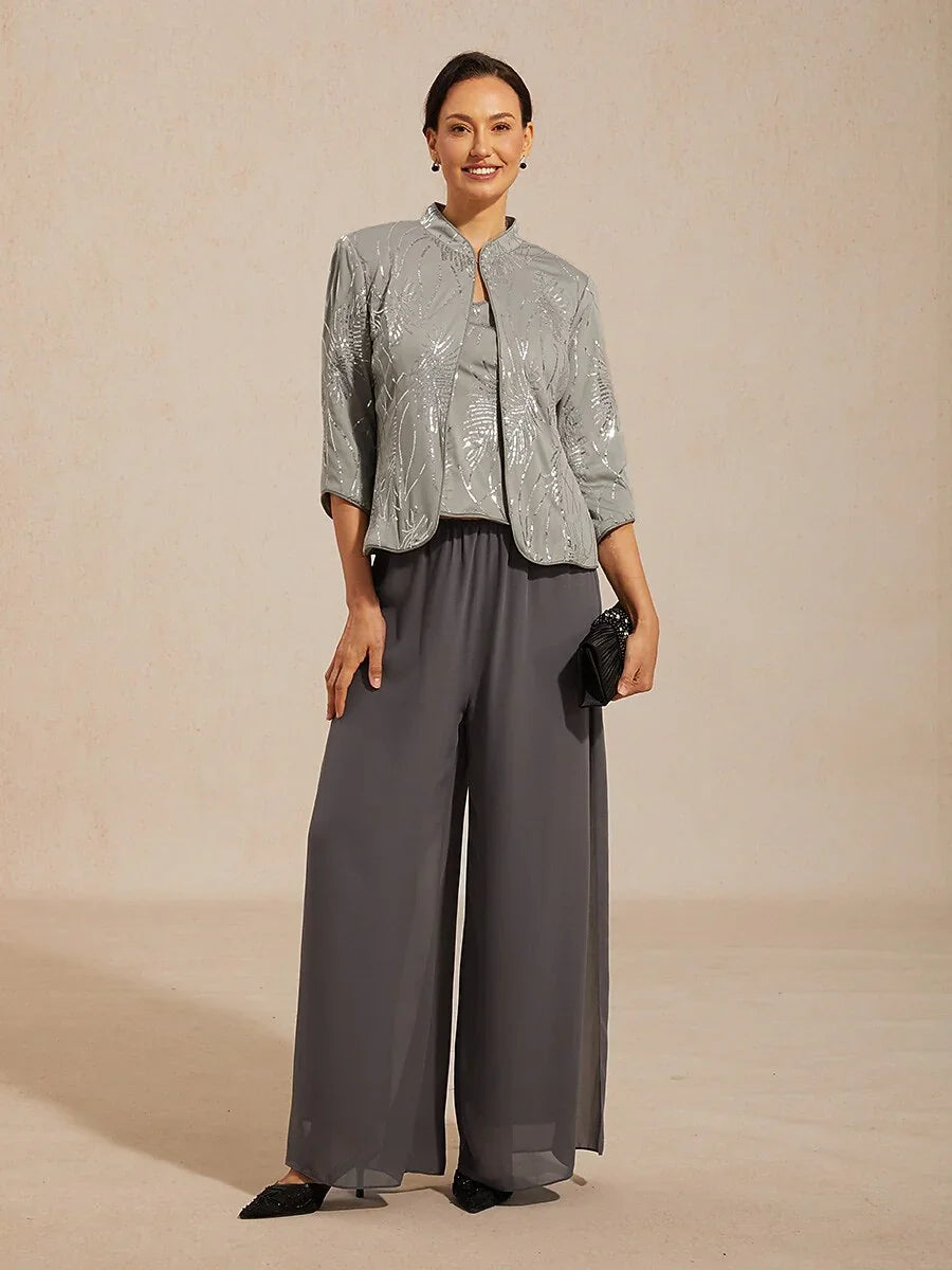 Elegant Twinset met Mandarijnkraag en Pailletten