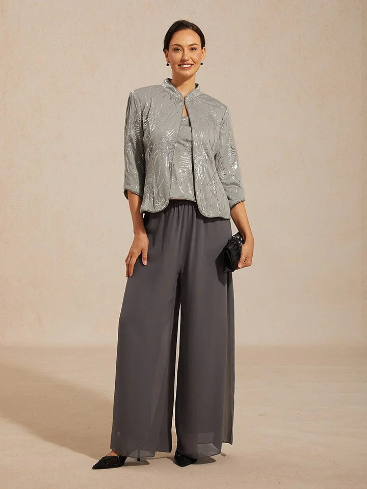 Elegant Twinset met Mandarijnkraag en Pailletten