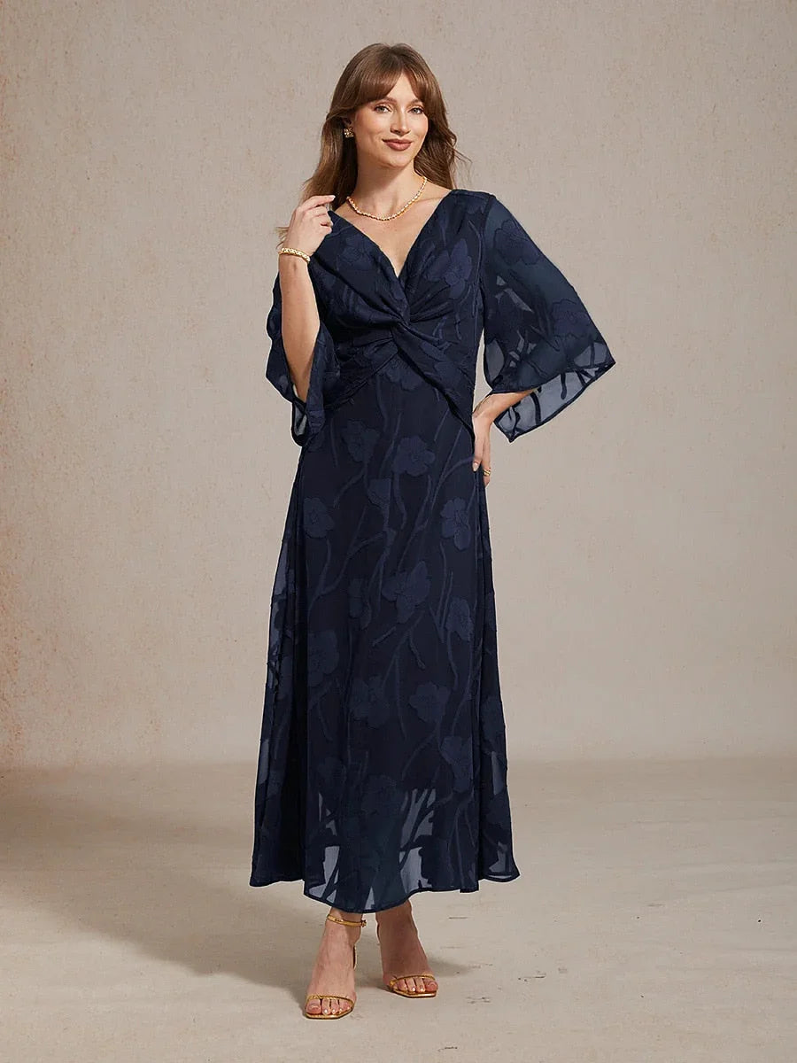 Chiffon Maxi-Jurk Met Kanten Bloemen En Gedraaide Ruches