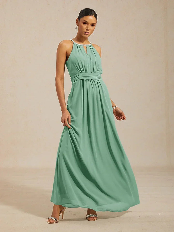 Chiffon Parel Halterhals Vloerlang Jurk met Kreukbestendig Chiffon