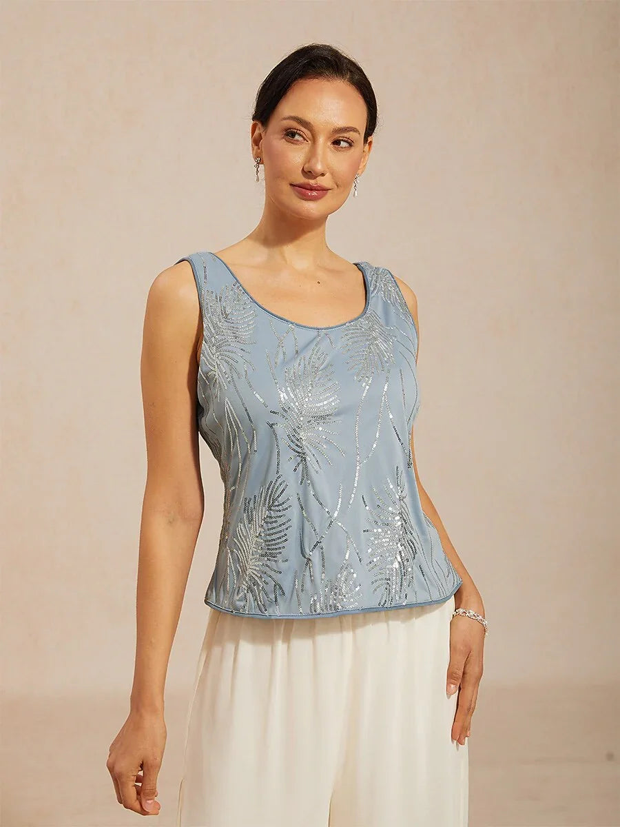 Elegant Mandarin Collar Twinset with Sequins