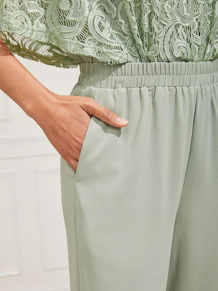Mid-Rise Broek met Elastische Taille, Wijde Pijpen en Zakken