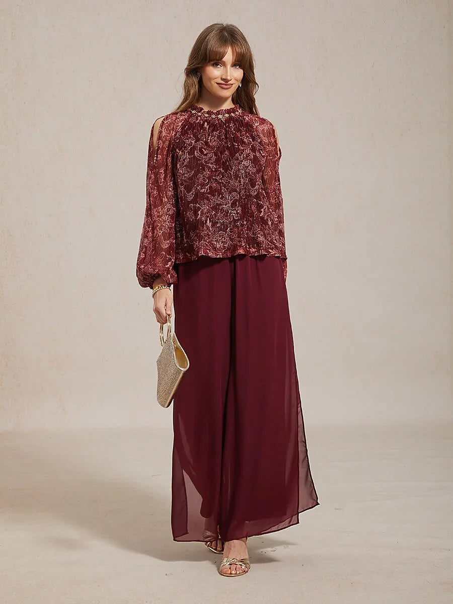 Chiffonblouse Met Ruches, Open Schouders En Metallicdetail