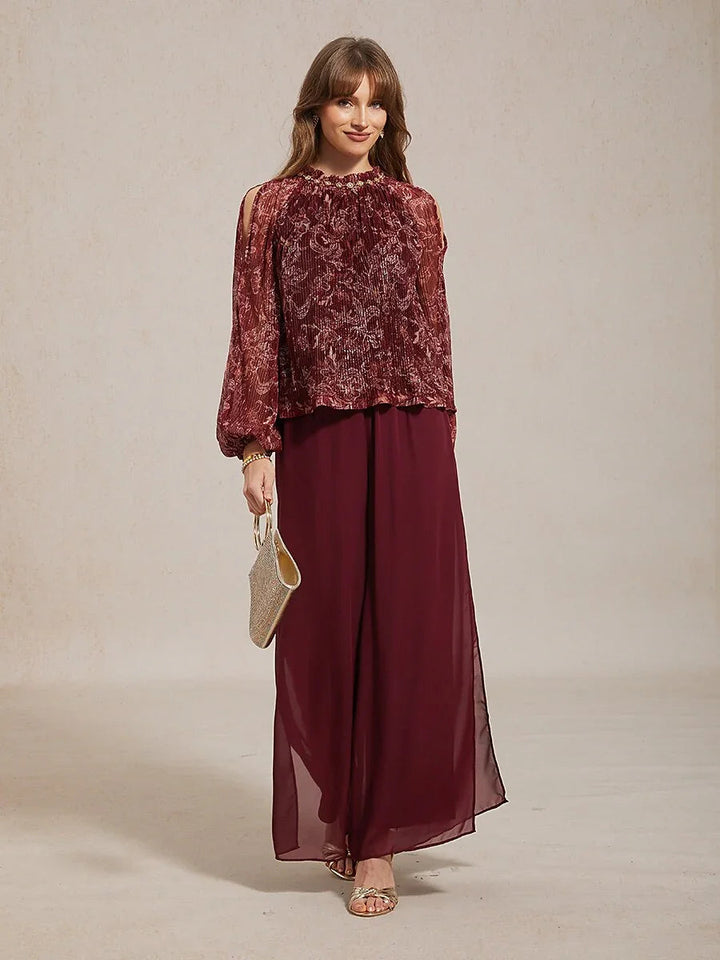 Chiffonblouse Met Ruches, Open Schouders En Metallicdetail