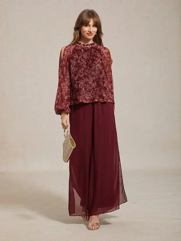 Rechte broek met chiffon split been overlay