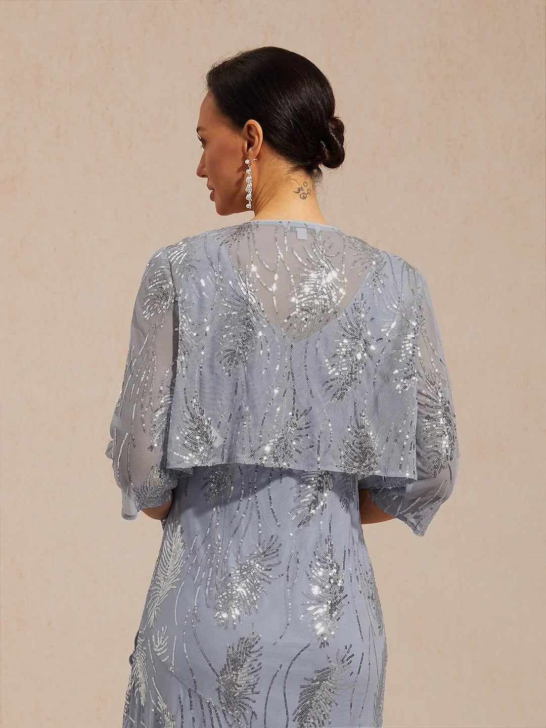 Mesh Sequin Short Shrug with 3/4 Sleeves