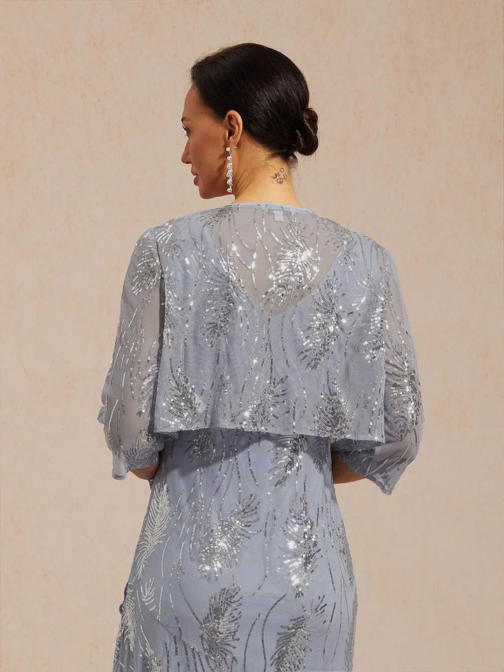 Mesh Sequin Short Shrug with 3/4 Sleeves