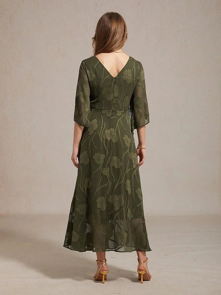 Kanten Bloemen Chiffon Maxi-jurk met Gedraaide Ruches