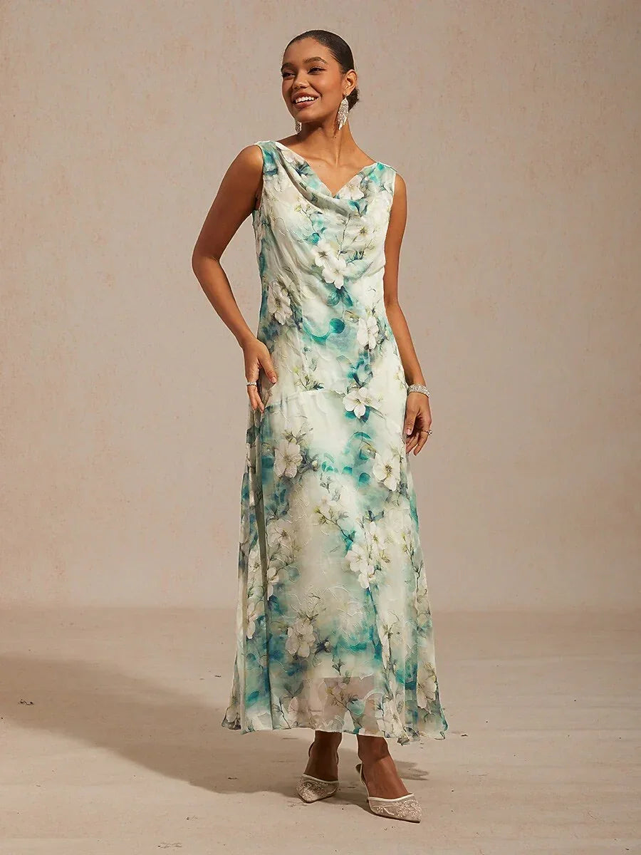 Bloemenprint jurk met col, theelange en volantzoom