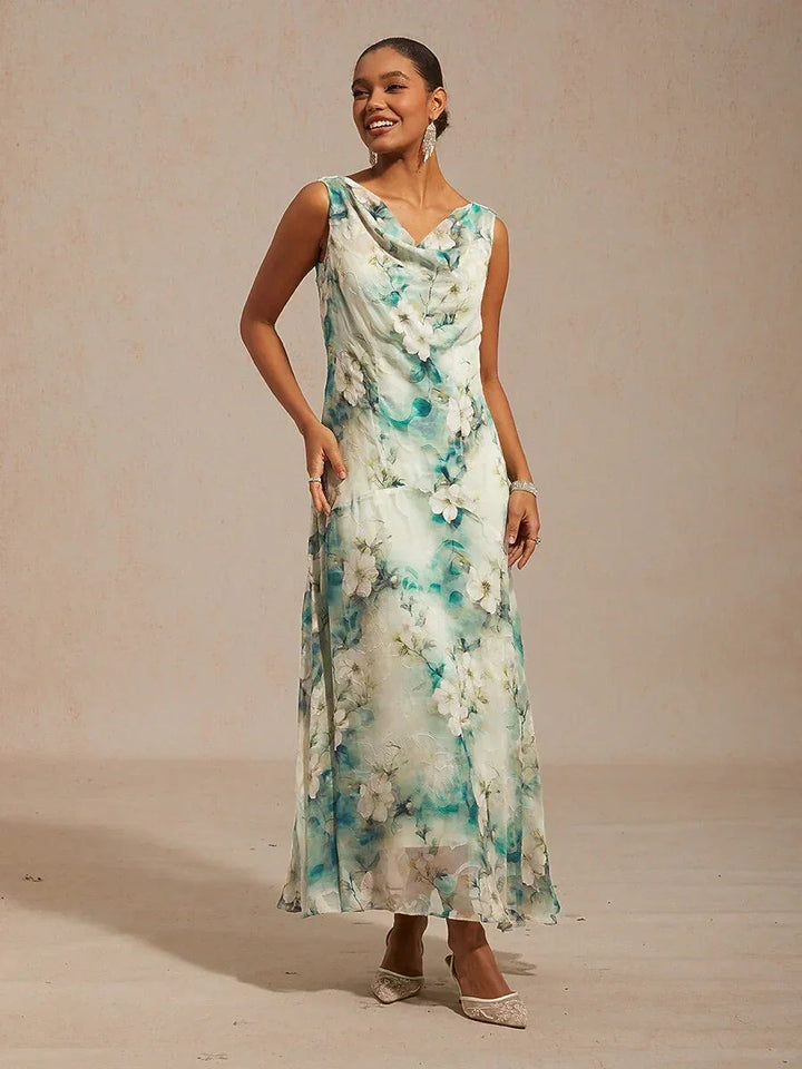Bloemenprint jurk met col, theelange en volantzoom