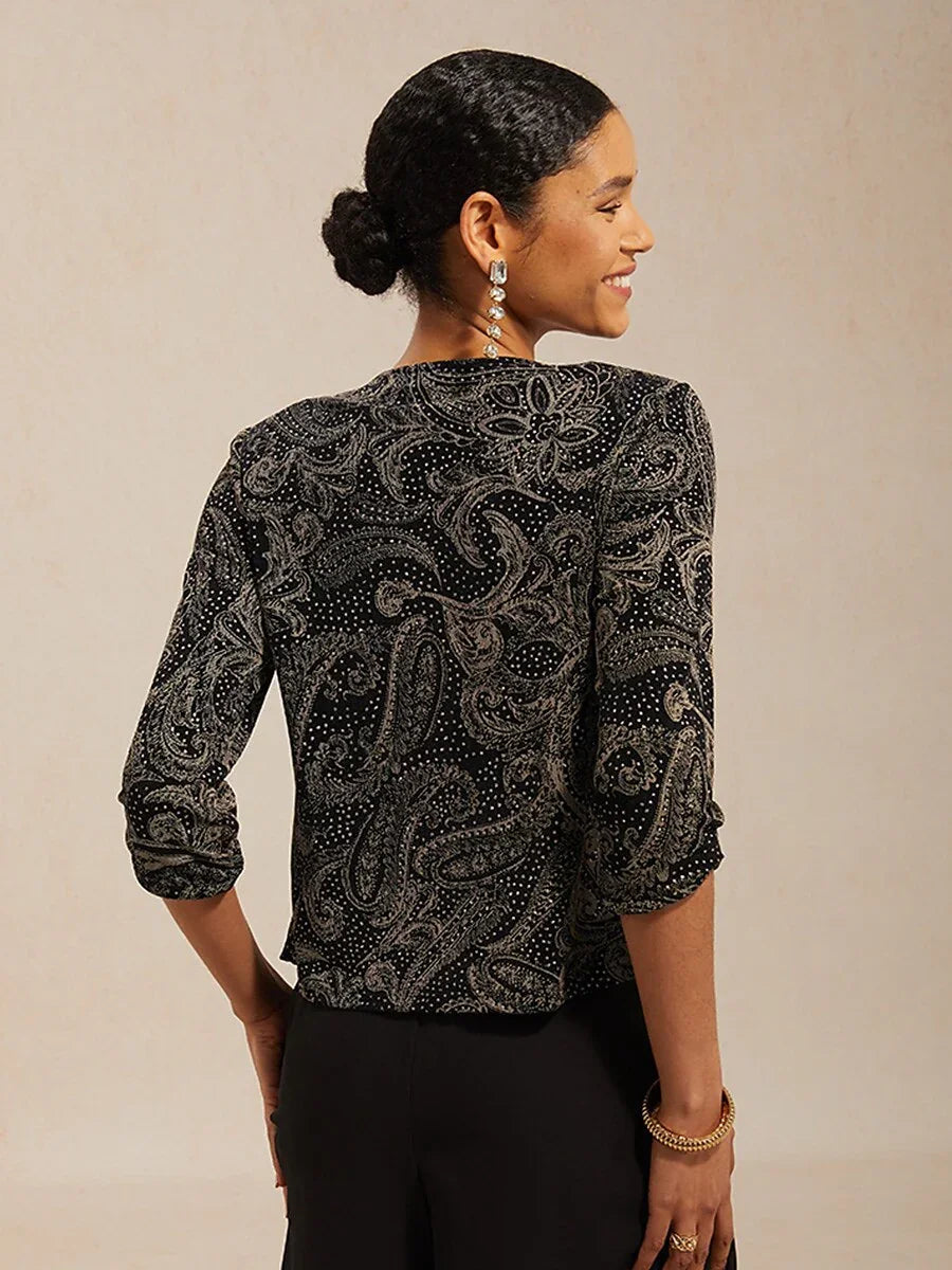 Paisley Gebreide Top Met Subtiel Paillettenaccent