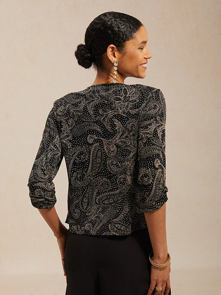 Paisley Gebreide Top Met Subtiel Paillettenaccent