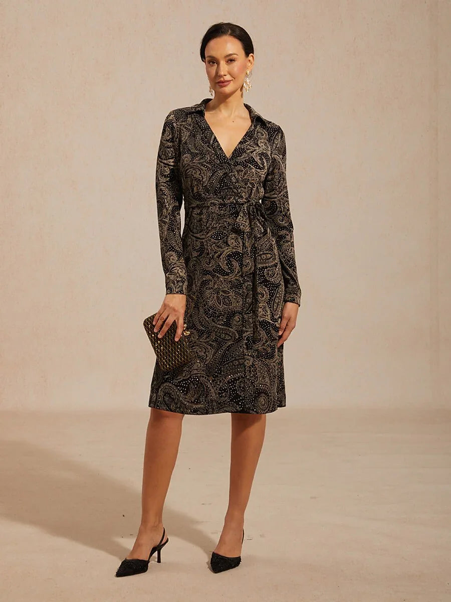 Paisley Wikkel Midi-jurk met Subtiele Pailletten